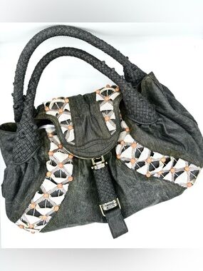 Fendi Limited Edition Gray Canvas Beaded Embellished Spy Bag